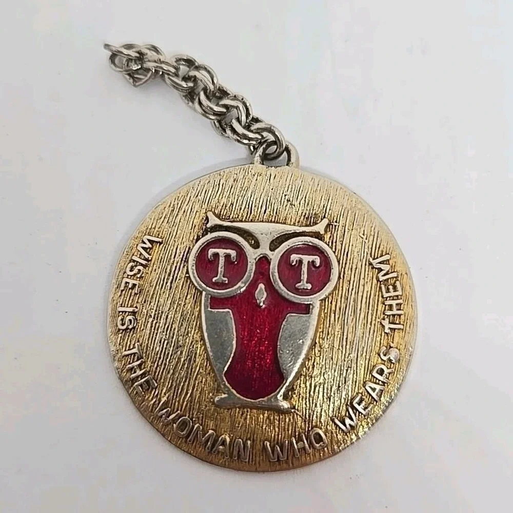 Vintage‎ Key Chain Keychain Key Ring TT Professional Eye Wear Glasses Owl